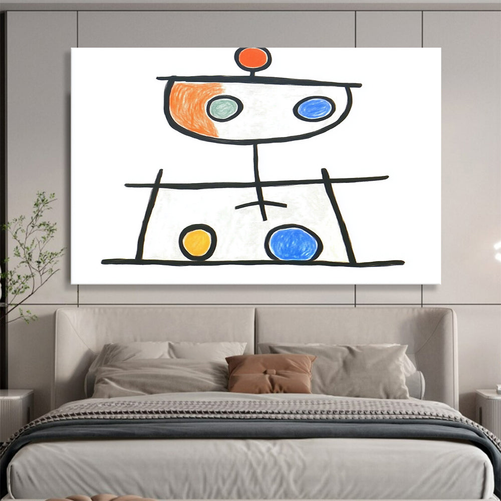 “Playful Abstract Figure” - Black, Colorful Circles, Naive Art - Style Painting On Canvas HB0708