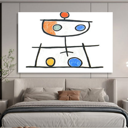 “Playful Abstract Figure” - Black, Colorful Circles, Naive Art - Style Painting On Canvas HB0708