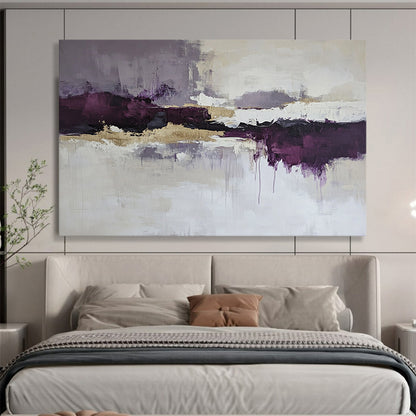 “Purple Gold Reflection” - Purple, gray, gold, white; Abstract reflection with gold; Acrylic Painting On Canvas HB1214