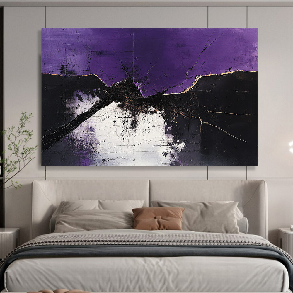“Purple - Black - White Abstract Cracks” - Purple, Black, White, Abstract cracked patterns - Acrylic Painting HB1795