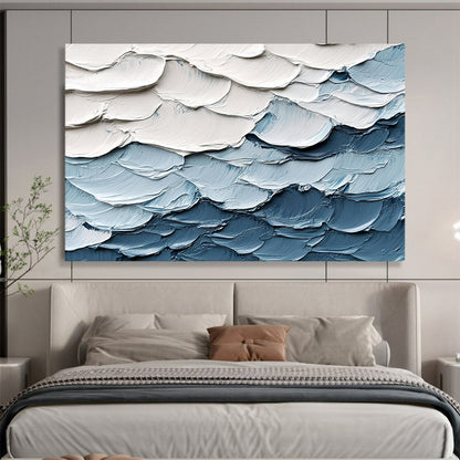 “Textured Wave Layers” - White, Blue, Gray - Impasto Ocean Waves - Acrylic Painting HB1335