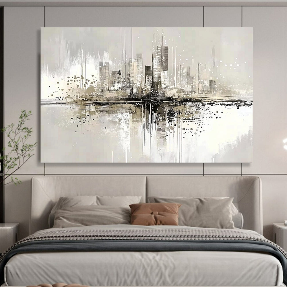 “Cityscape Reflection” - Gray, Beige, Black with Urban Reflections - Abstract Acrylic Painting HB1343