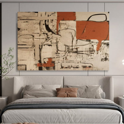 Red - Gray Interweaving Abstract Painting - Personal Symbol for Industrial - Style Living Room DLZ099