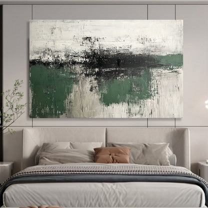 “Green - Gray Textures” - Green, Gray, White, Abstract Textured Landscape Painting On Canvas HB1065