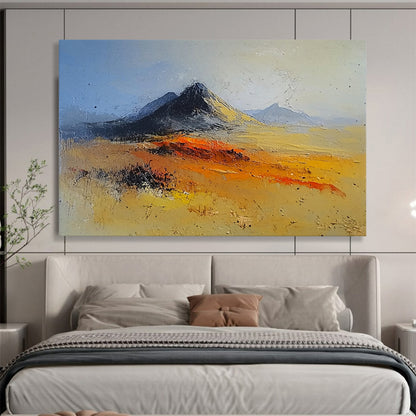 “Desert Mountains” - Vibrant Oranges, Yellows, Blues, Textured Desert and Mountains - Oil Painting HB1609