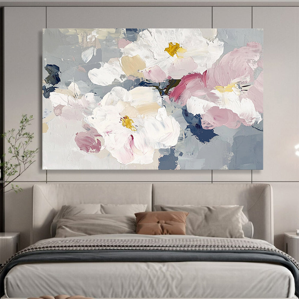 “Soft - Hued Floral Impasto” - Ethereal Abstract Painting On Canvas HB0522