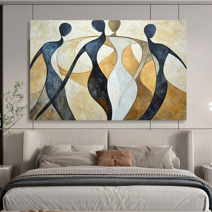 “Abstract Figures” - Black, white, beige, Abstract Figurative Painting HB0637