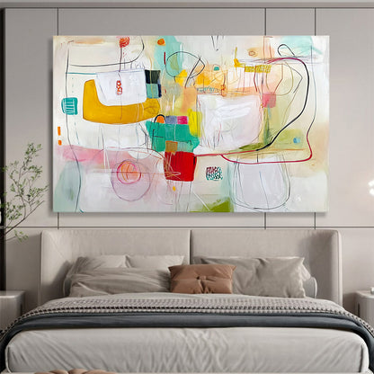 “Whimsical Color Doodles” - Pastel Colors, Abstract Shapes, Sketch - like Painting On Canvas HB1105