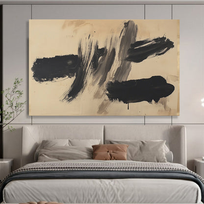 “Subtle Black - Beige Marks” - Black, Gray, Beige, Minimalist Brushstrokes - Ink Painting HB1629