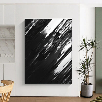 Black, White and Gray Dynamic Strokes "Shadow Motion" Painting On Canvas HB313