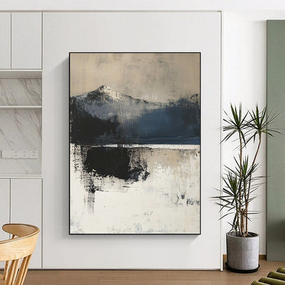 Contemporary hand-painted abstract art showcasing textured layers depicting the land-sea horizon in moody neutral tones for a tranquil ambiance. DLZ1042