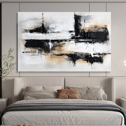 “Monochrome Textured Abstract” - Black, White, Beige with Layered Textures - Painting On Canvas HB1370