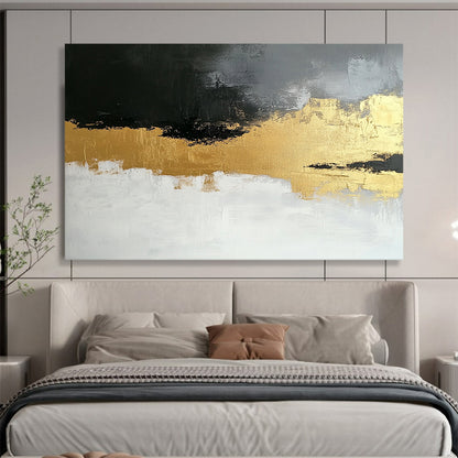 “Gold - Gray Abstract Fusion” - Gold, Gray, Textured Swirls Painting On Canvas HB0806