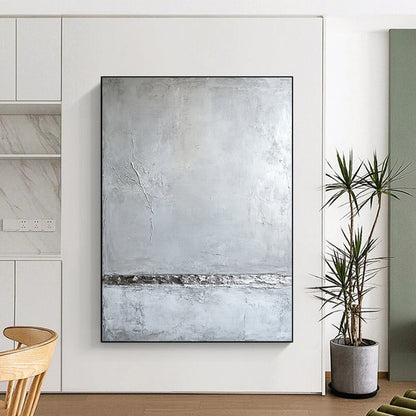 Contemporary abstract artwork featuring a textured grey plaster wall in soothing neutral tones inspired by Aron Demisier's minimalist style. DLZ0601