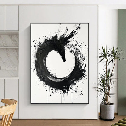 Black, White, Phoenix - Like Ink Swirl "Ink Phoenix Ascent" Abstract Expressionist Painting On Canvas HB137
