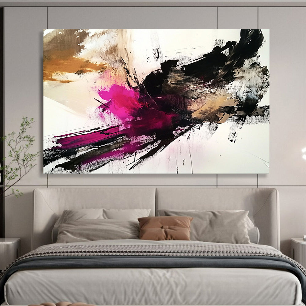 “Bold Pink Black Abstract” - Pink, Black, Beige with Dramatic Strokes - Painting On Canvas HB1372