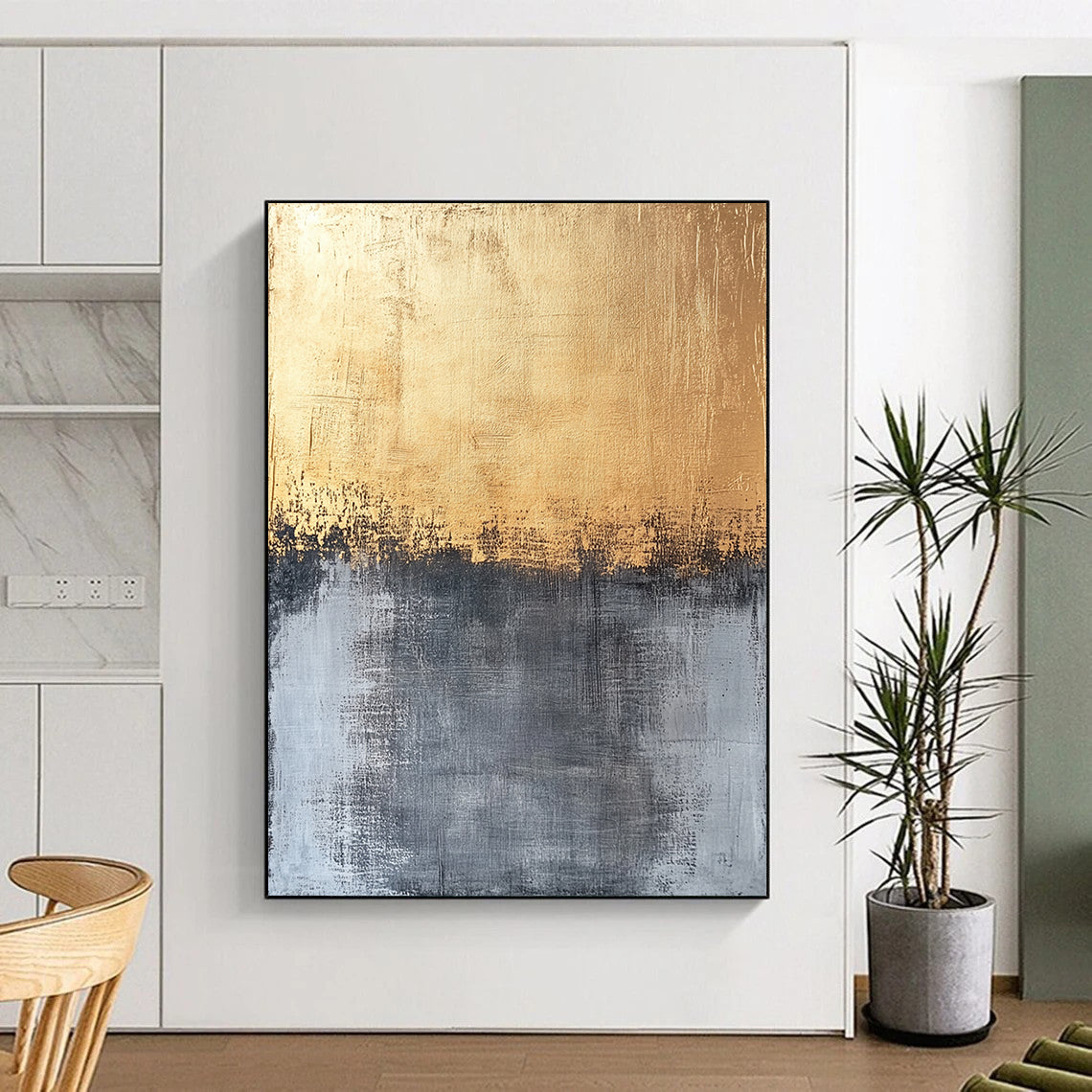 Gold, Gray and Black Abstract Gradient "Ethereal Horizon" Painting On Canvas HB355
