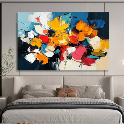 “Colorful Abstract Floral Blooms” - Yellow, orange, red, blue, white; Abstract floral composition HB1288