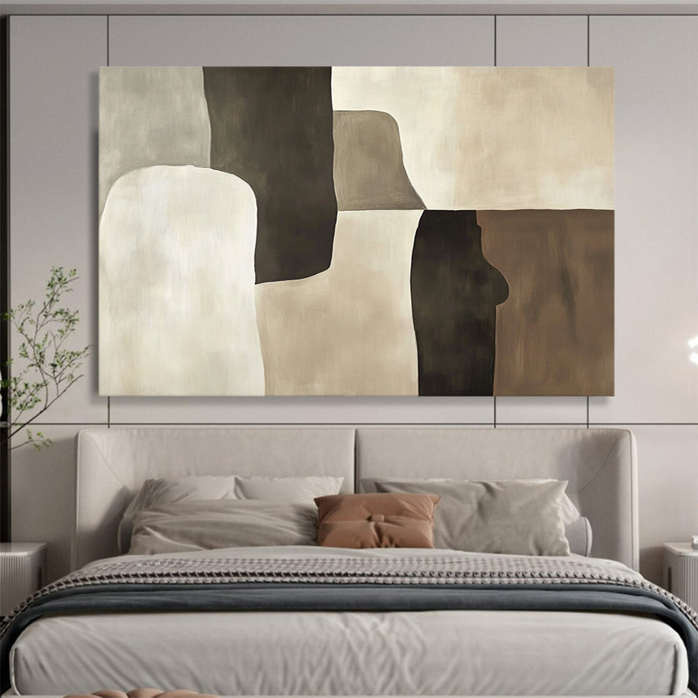 “Neutral Shapes Collage” - Gray, beige, white, brown, Minimalist Abstract Painting HB0618