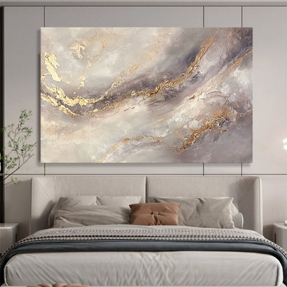 “Gold - Accented Gray Abstract” - Gray, Gold, Abstract Textured Swirls HB1132