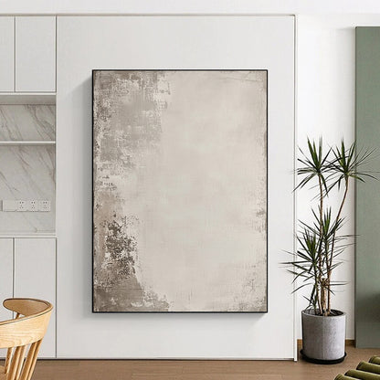 Contemporary hand-painted abstract art features a distressed texture in neutral tones with hidden sketch-like designs inviting exploration and intrigue. DLZ1170