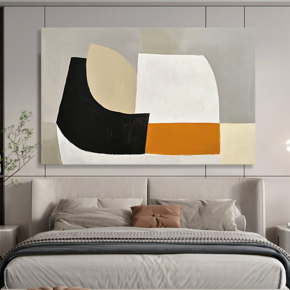 “Neutral Geometric Simplicity” - Gray, Beige, Black, Abstract Shapes - Minimalist Acrylic Painting HB1493
