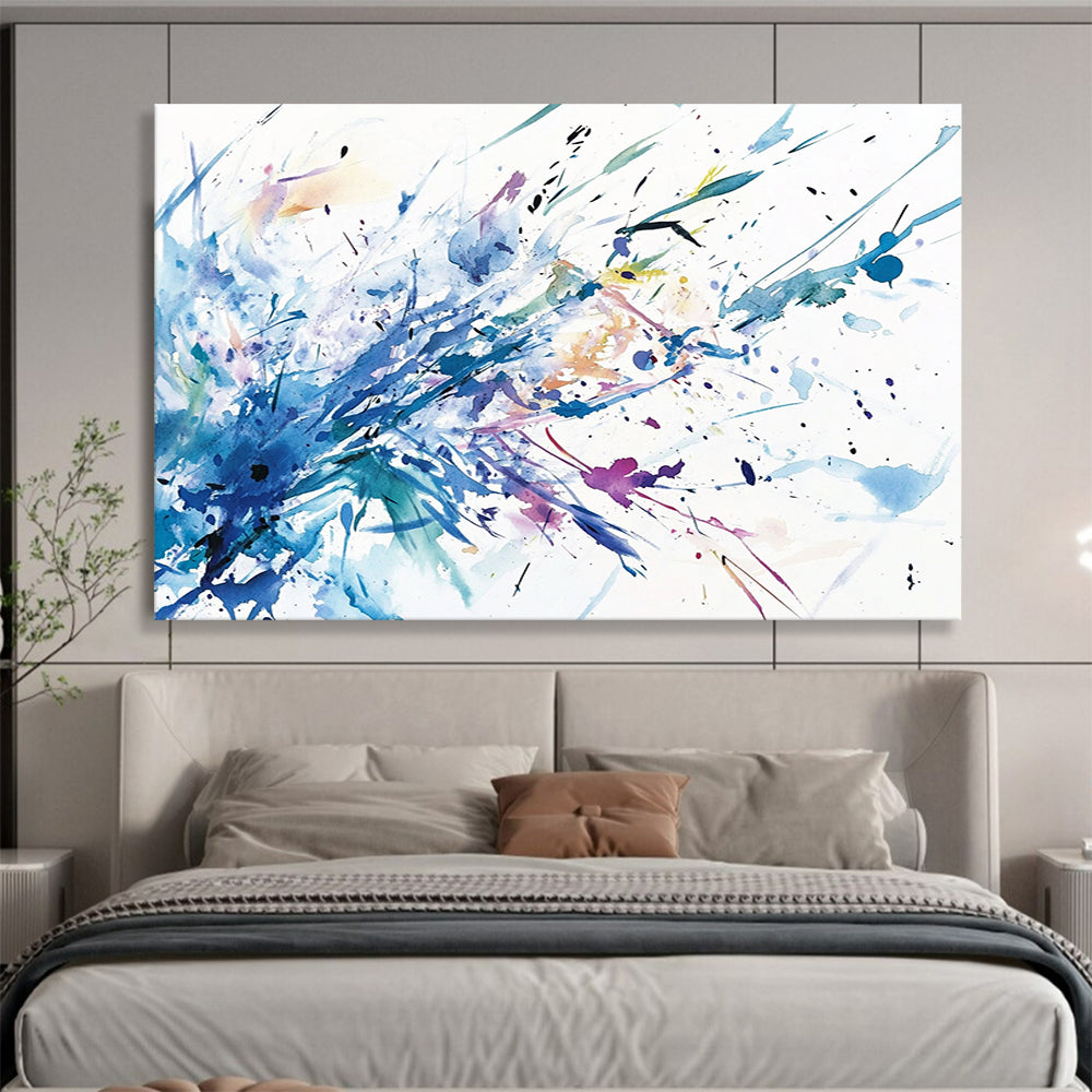“Color Burst Splatter” - Energetic splashes of blue, purple, pink, Watercolor - Style Abstract Painting On Canvas HB0540