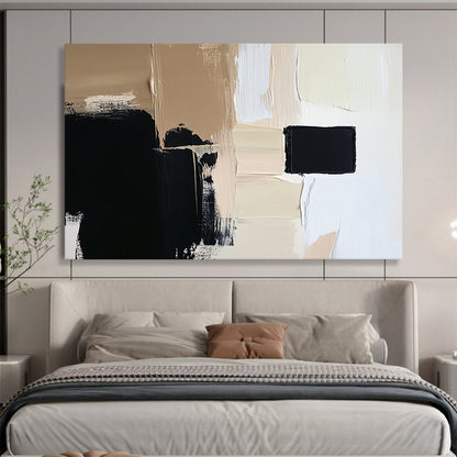 “Neutral Geometric Layers” - Beiges, Blacks, Whites, Abstract Geometric Shapes - Acrylic Painting HB1624
