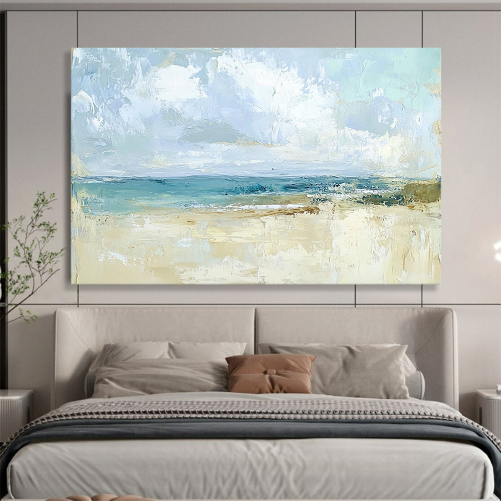 “Abstract Beach Scene” - Blues, Beiges, Whites, Softly Painted Beach and Sky - Abstract Acrylic Painting HB1709