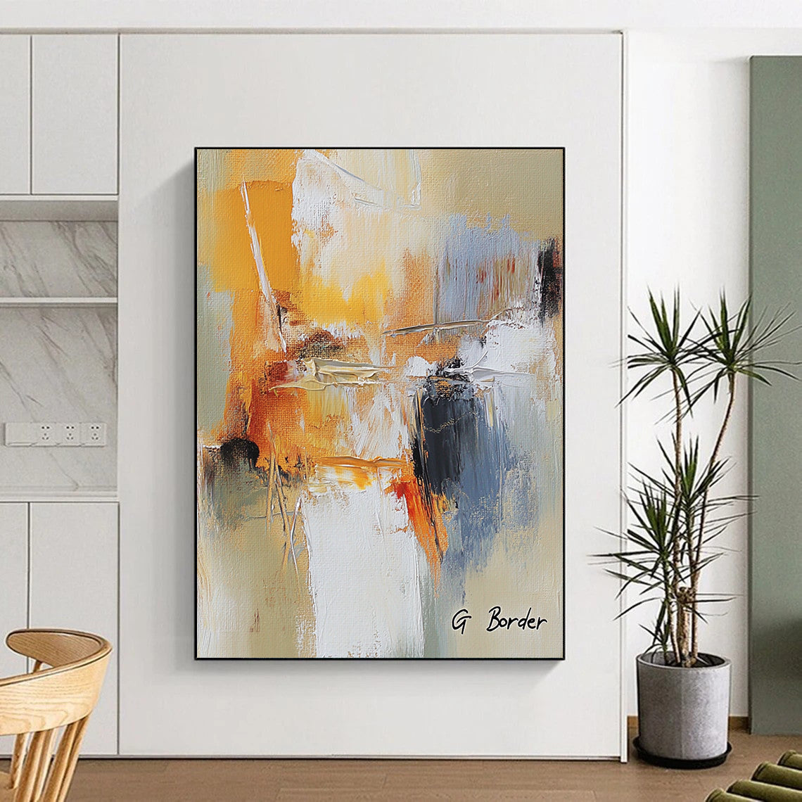 Contemporary abstract art featuring bold warm colors dynamic brushstrokes and textures that evoke movement and energy in a striking composition. DLZ1461