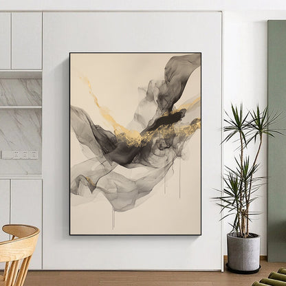 Beige, Gray, Gold, Flowing Shapes "Smoky Splendor" Abstract Painting On Canvas HB035