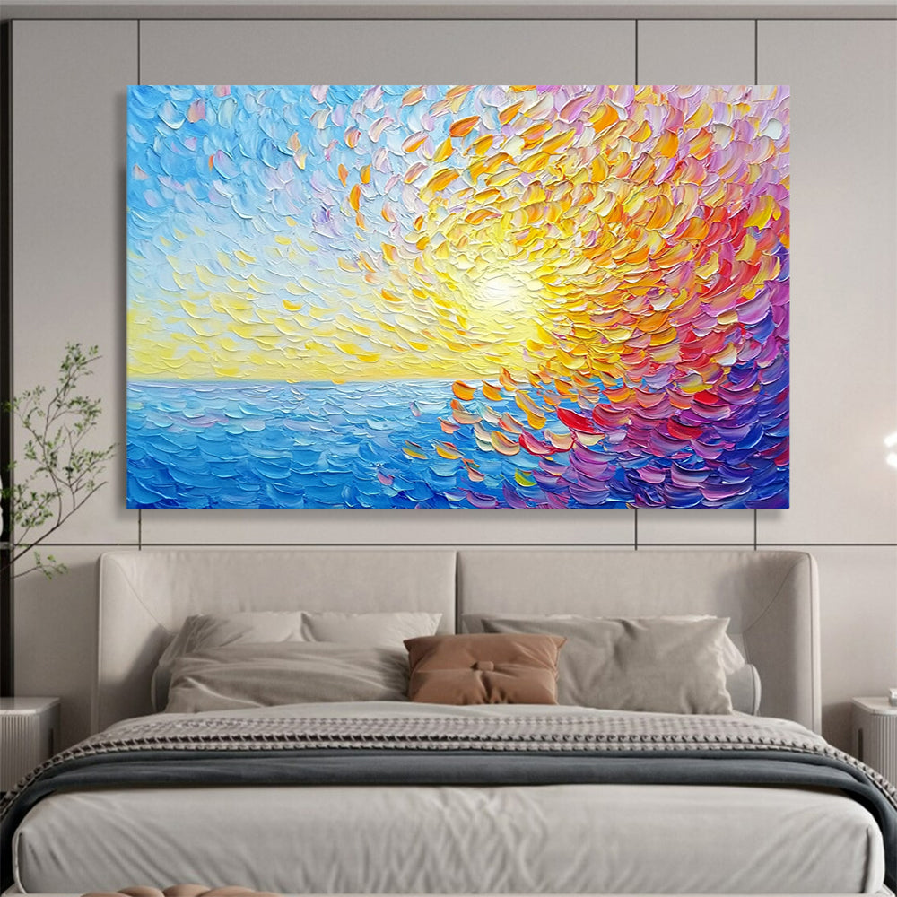 “Textured Sunset Sea” - Colorful, Textured, Sea, Sunset Painting On Canvas HB0750
