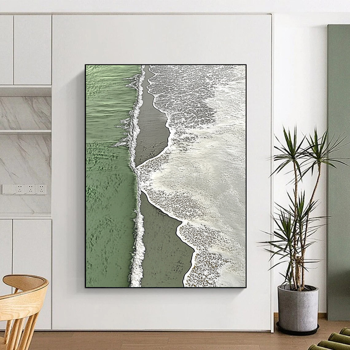 Contemporary large abstract painting depicting coastal harmony with vibrant waves and intricate patterns reflecting nature's serene beauty. DLZ1436