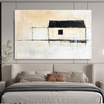 Minimalist Black - and - White House Silhouette – Abstract Acrylic Architectural Painting HB1468