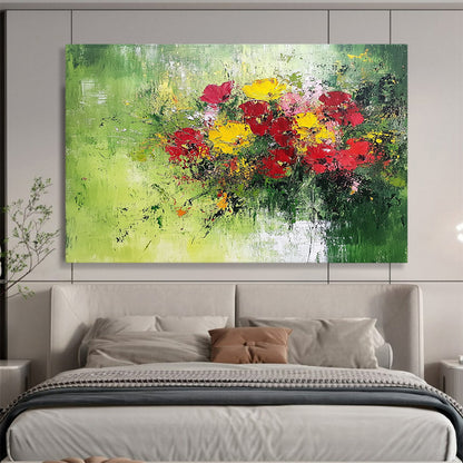 Impasto Flower Bouquet on Green - Textured Still - Life Painting On Canvas HB0475