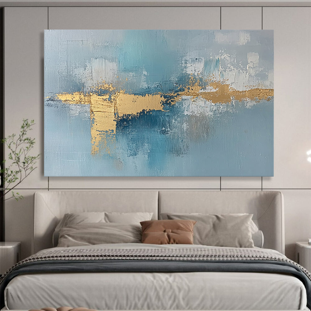 “Blue - Gold Abstract Stripes” - Blue, Gold, White with Textured Stripes - Abstract Acrylic HB1358