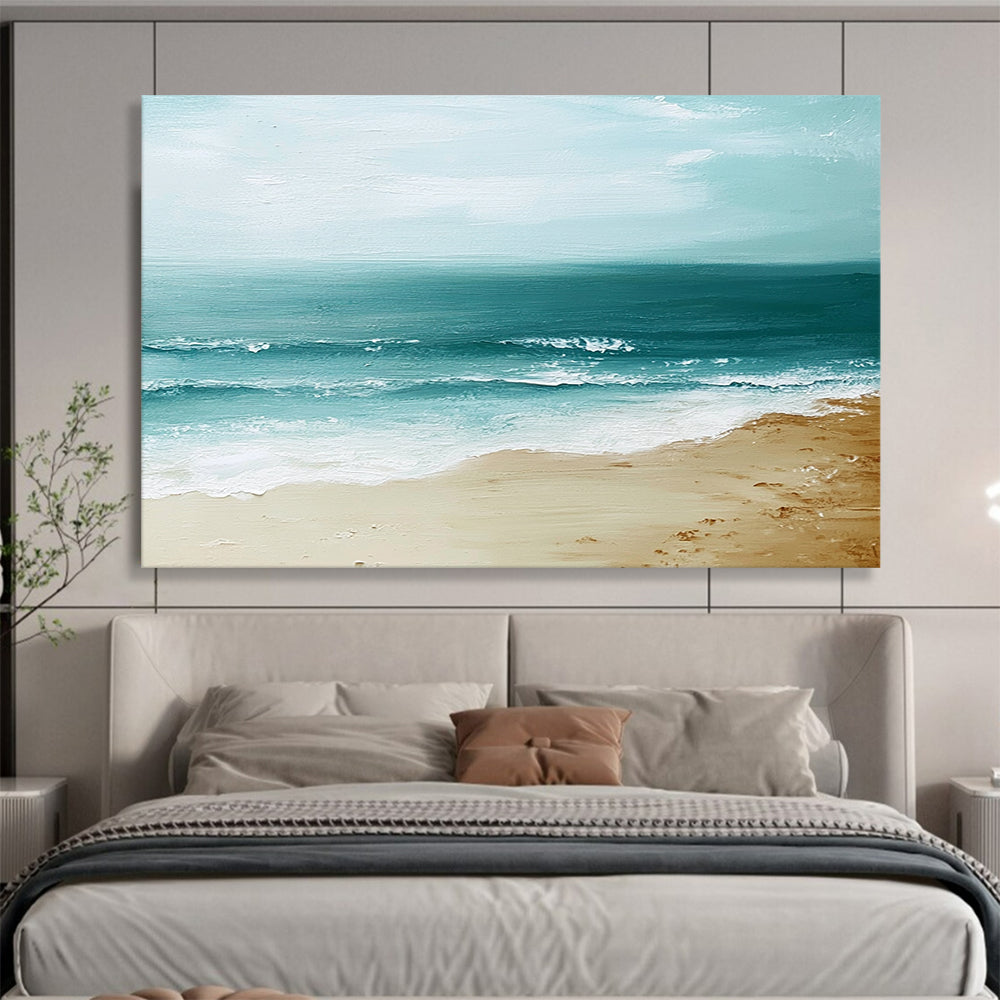 “Serene Seashore” - Blues, Browns, Whites, Calm Beach - Minimalist Acrylic Painting HB1599