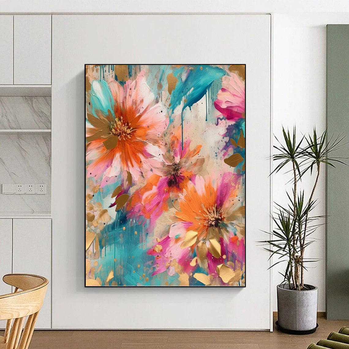 Grand - Sized Vertical Hand - Painted Textured Custom Abstract Crescendo for Office and Bedroom DKH1598