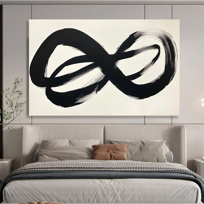 “Black Infinite Strokes” - Black, White, Minimalist Abstract Painting On Canvas HB0705