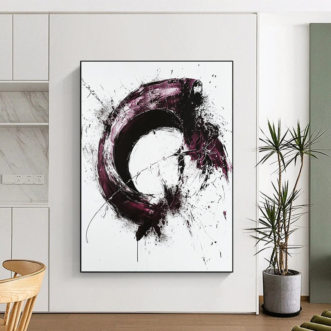White, Black, Purple with Expressive Swirls "Passionate Motion" Abstract Painting On Canvas HB019