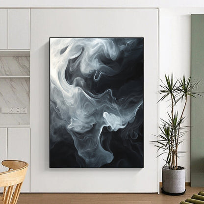 Black & White Swirling Smoke - “Mystic Smoke Veil” Painting On Canvas HB202