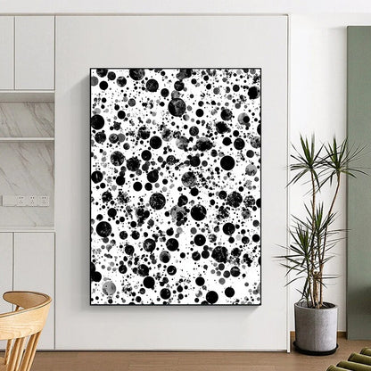 Black, Gray and White Dots "Cosmic Dots" Painting On Canvas HB256
