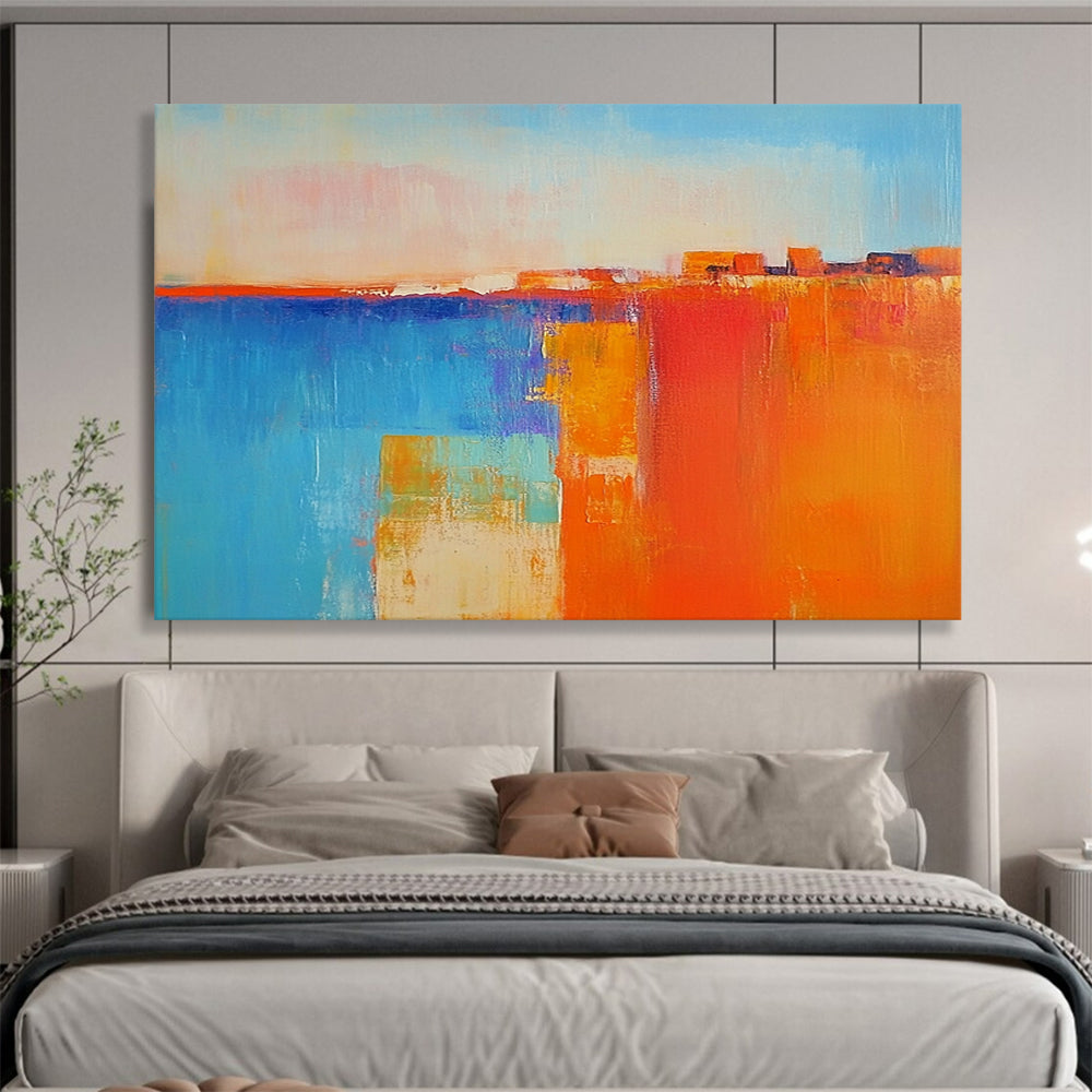 “Vibrant Abstract Blocks” - Blue, Orange, Pink, Bold Geometric Shapes Painting On Canvas HB0938
