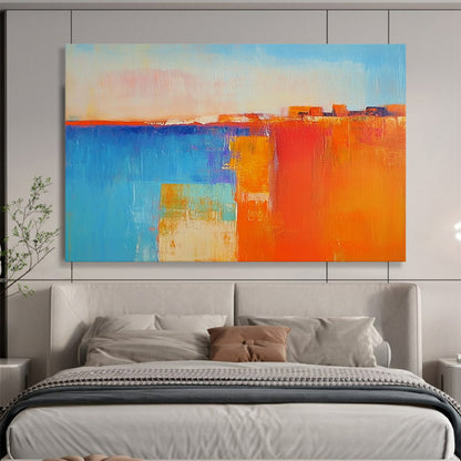 “Vibrant Abstract Blocks” - Blue, Orange, Pink, Bold Geometric Shapes Painting On Canvas HB0938