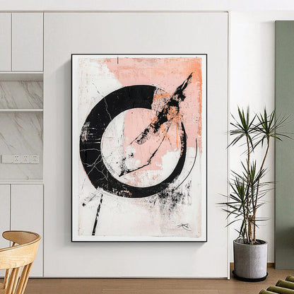 Black, White, Pink, Textured Circle "Blush Enso" Abstract Zen - Inspired Painting On Canvas HB091