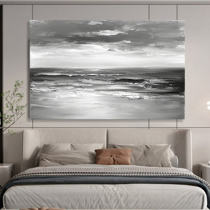 “Impasto Sea Waves in Gray” - Gray, White, Textured Sea Waves Painting On Canvas HB0801