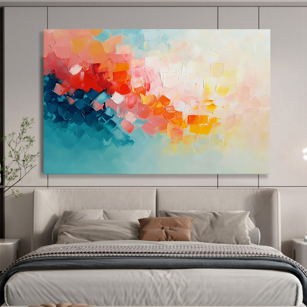 “Vibrant Square Impasto” - Pink, Orange, Blue, White - Textured Square Abstract - Oil Painting HB1318