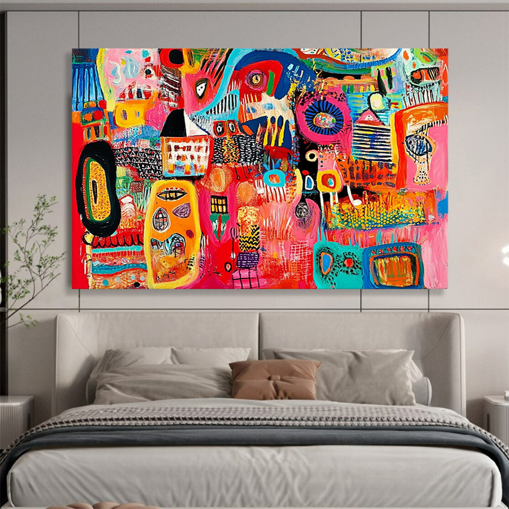 “Lively Color Fusion” - Multicolor, Abstract Forms Painting On Canvas HB0743