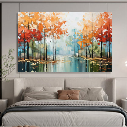 Misty Autumn Forest Art - Oversized Serene Bedroom Accent DLZ164