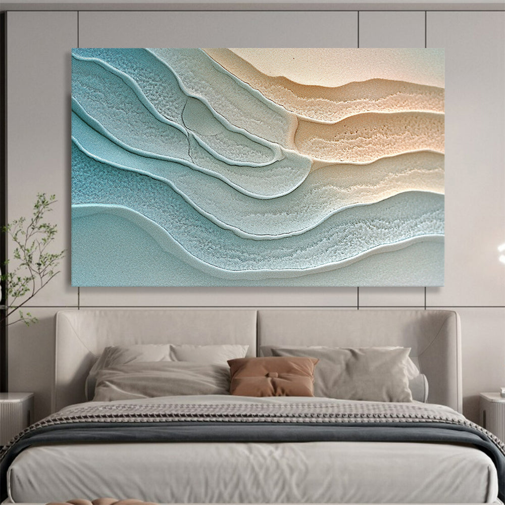 “Blue - Beige Textured Wavy Layers” - Abstract Textural Painting On Canvas HB0512